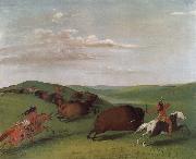 George Catlin, Buffalo Chase with Bows and Lances
